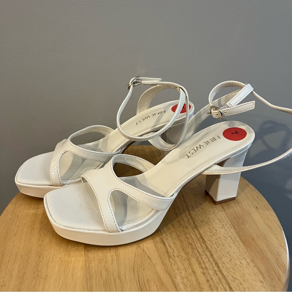 Nine West Off White Block Heel Sandals